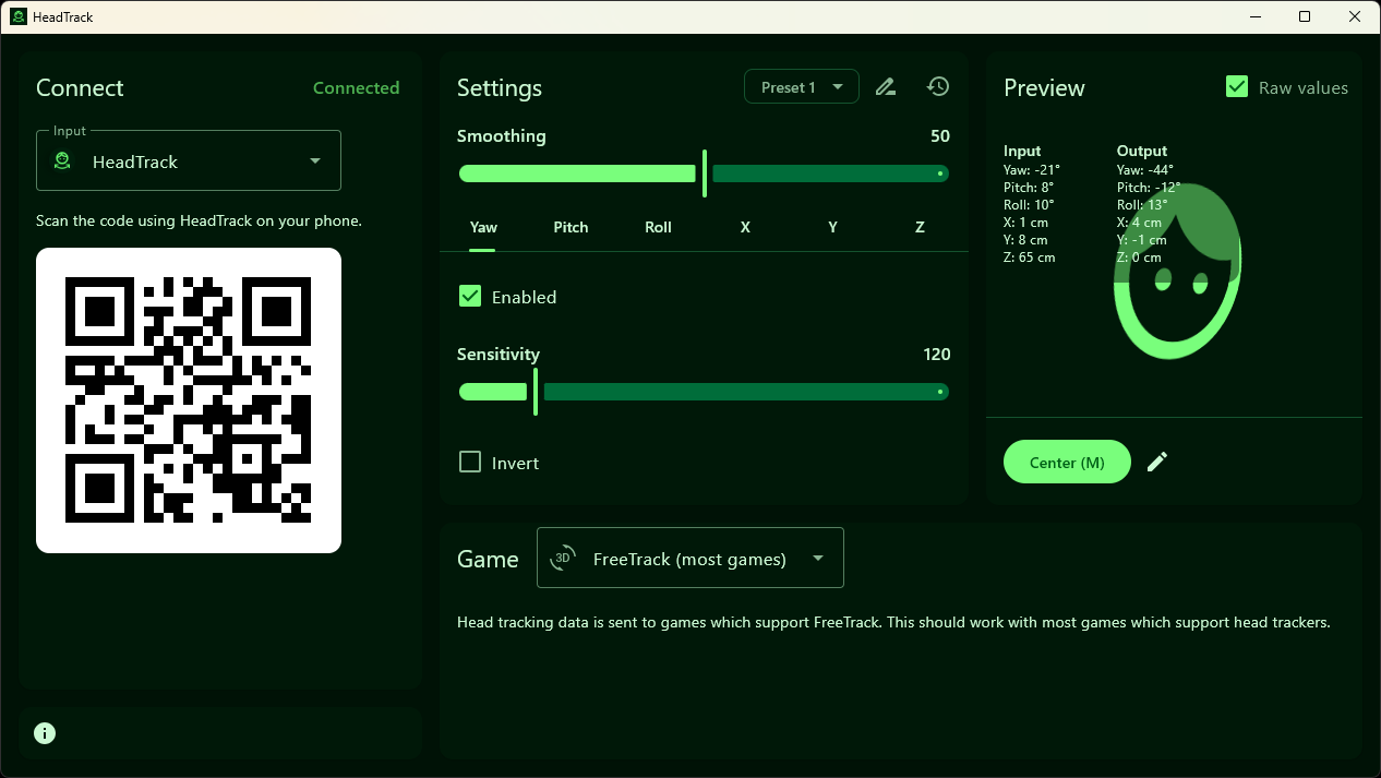 Screenshot of HeadTrack app