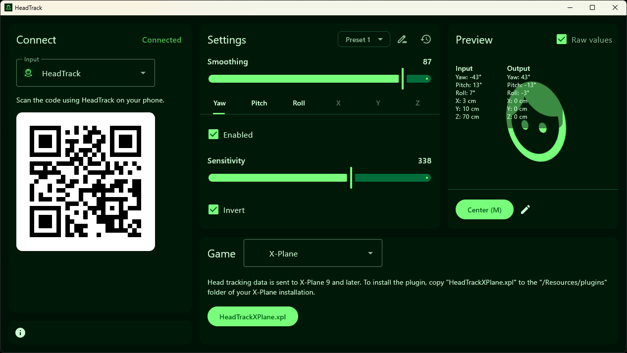 Screenshot of HeadTrack app